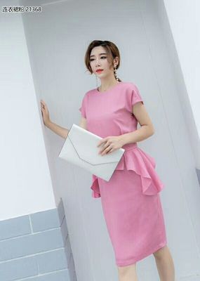 Saner2018夏季新款气质通勤简约修身显瘦大摆雪纺连衣裙